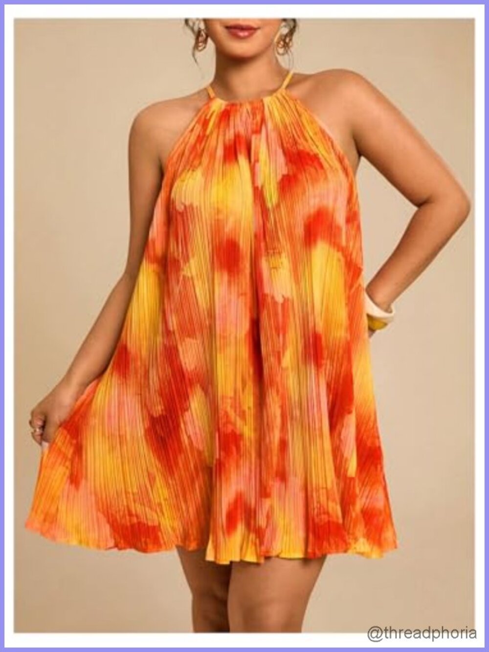 Plus Size Halter Pleated Mini Dress Tie Dye Flowy Beach Sundress - Picture 3 of 4